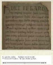 ‘Beowulf’ example with image of page and numbered examples from text
