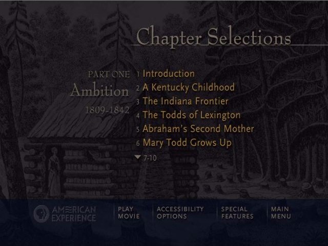 ‘Lincolns’ screenshot, with chapter selections and global menu