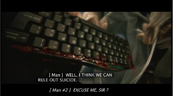‘Gattaca,’ incorrectly: [ Man ]:  WELL, I THINK WE CAN RULE OUT SUICIDE. ¶ [ Man #2 ]  EXCLUSE ME, SIR?