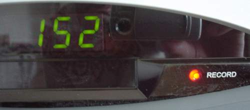 Bright-red LED (and much-dimmer green channel display)