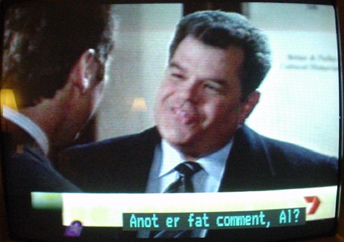 Garbled caption (in blue) reading ‘Anot&nbsp;er fat comment, Al?’