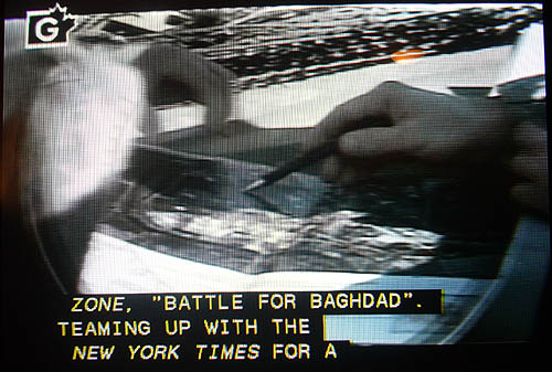 Caption reads: ZONE, "BATTLE FOR BAGHDAD". TEAMING UP WITH THE NEW YORK TIMES FOR A