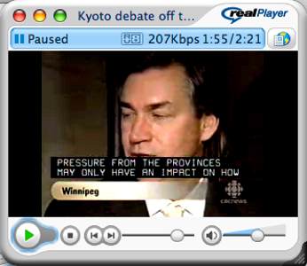 RealPlayer window with captions visible over the video image