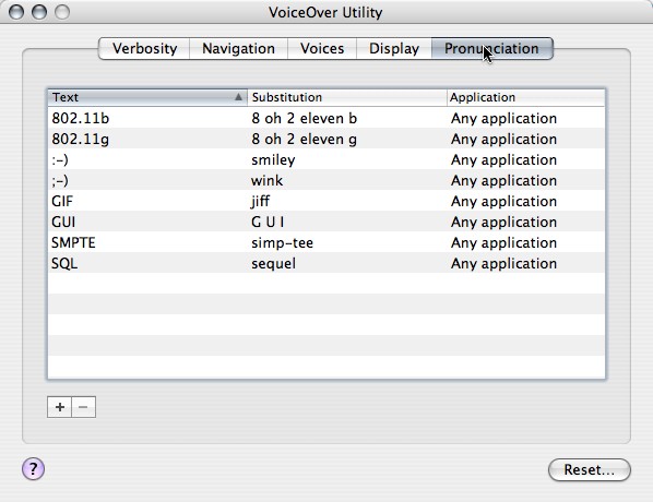 Screenshot of Pronunciation panel