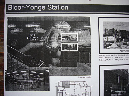 Printed page shows a sharp photo of wall with station-domination ad campaign and old TTC sign under the heading