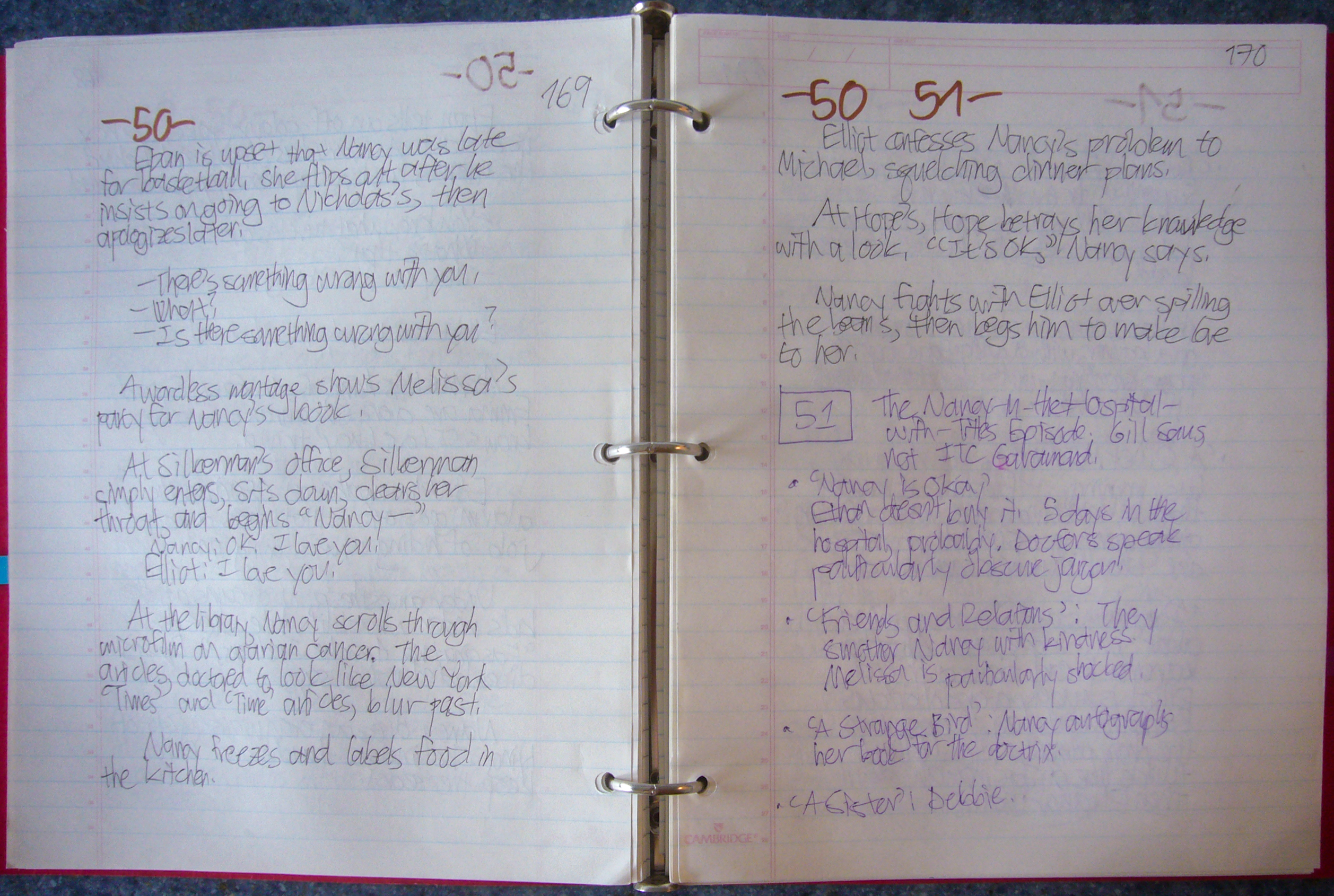 Handwritten double-page spread in binder